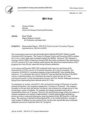 Memorandum Report: 2009 H1n1 School-Located Vaccination Program Implementation.