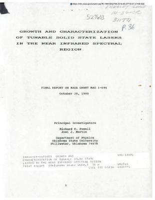 Growth and Characterization of Tunable Solid State Lasers in the Near Infrared Spectral Region