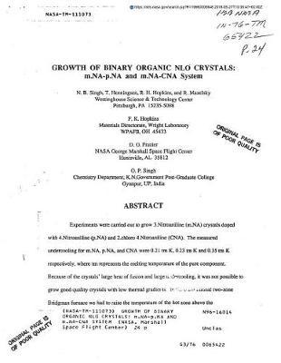 Growth of Binary Organic Nlo Crystals: M.Na-P.Na and M.Na-CNA System