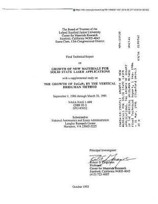 Growth of New Materials for Solid State Laser Applications. the Growth of Zngep2 by the Vertical Bridgman Method