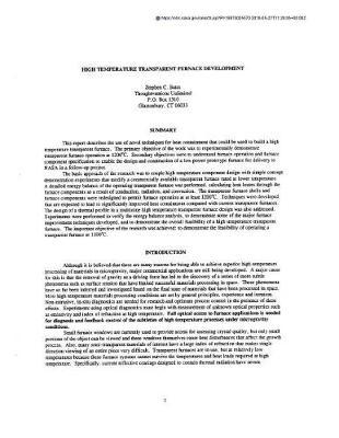 High Temperature Transparent Furnace Development