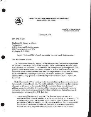 Review of Epa's Draft Framework for Inorganic Metals Risk Assessment