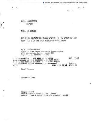 Hot Wire Anemometer Measurements in the Unheated Air Flow Tests of the Srb Nozzle-To-Case Joint