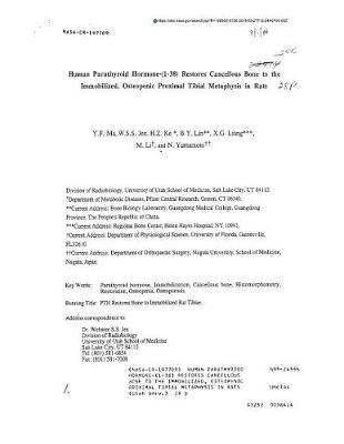 Human Parathyroid Hormone-(1-38) Restores Cancellous Bone to the Immobilized, Osteopenic Proximal Tibial Metaphysis in Rats