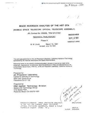 Image Inversion Analysis of the Hst Ota (Hubble Space Telescope Optical Telescope Assembly), Phase a