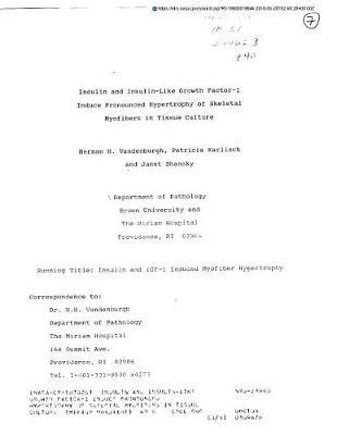 Insulin and Insulin-Like Growth Factor-1 Induce Pronounced Hypertrophy of Skeletal Myofibers in Tissue Culture