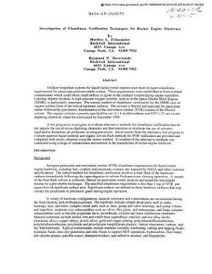 Investigation of Cleanliness Verification Techniques for Rocket Engine Hardware