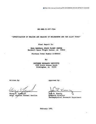 Investigation of Welding and Brazing of Molybdenum and Tzm Alloy Tubes