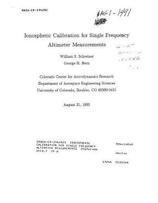 Ionospheric Calibration for Single Frequency Altimeter Measurements