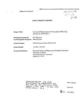 Low Level Measurements of Atmospheric Dms, H2s, and So2 for Gte/Cite-3