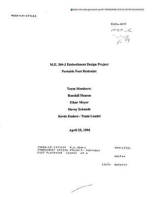 M.E.366-J Embodiment Design Project: Portable Foot Restraint