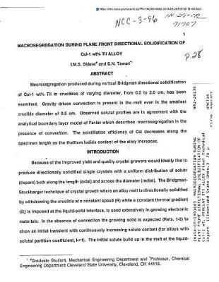 Macrosegregation During Plane Front Directional Solidification of Csl-1 Wt. Percent Tll Alloy