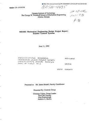 Mechanical Engineering Design Project Report: Enabler Control Systems