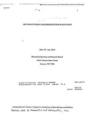Metabolic Energy Requirements for Space Flight