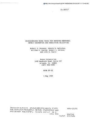 Microcomputer-Based Tests for Repeated-Measures: Metric Properties and Predictive Validities