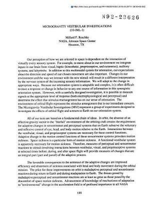 Microgravity Vestibular Investigations (10-IML-1)