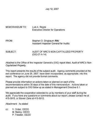 Audit of Nrc's Non-Capitalized Property