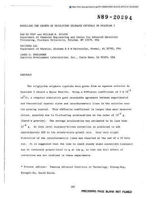 Modelling the Growth of Triglycine Sulphate Crystals in Spacelab 3