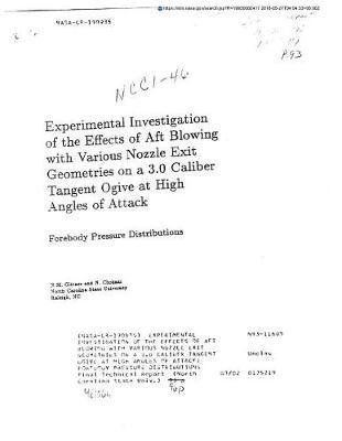 Experimental Investigation of the Effects of Aft Blowing with Various Nozzle Exit Geometries on a 3.0 Caliber Tangent Ogive at High Angles of Attack: Forebody Pressure Distributions