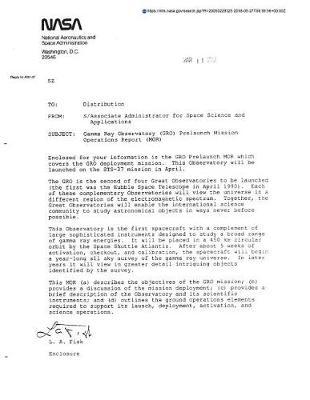 Gamma Ray Observatory (Gro) Prelaunch Mission Operations Report (Mor)