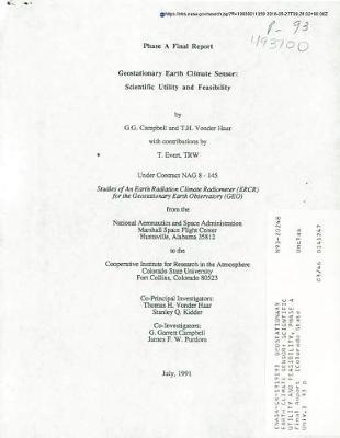 Geostationary Earth Climate Sensor: Scientific Utility and Feasibility, Phase a