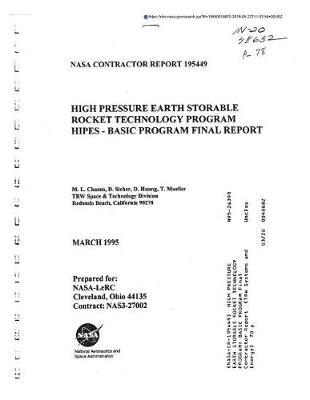 High Pressure Earth Storable Rocket Technology Program: Basic Program