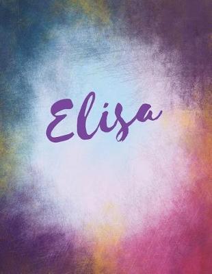 Elisa: Elisa personalized journal blank book. Large 8.5 x 11 Attractive watercolor texture purple pink orange & blue tones. arty stylish pretty journal for girls.