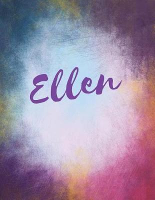 Ellen: Ellen Personalized Journal Blank Book. Large 8.5 X 11 Attractive Watercolor Texture Purple Pink Orange & Blue Tones. Arty Stylish Pretty Journal for Girls.