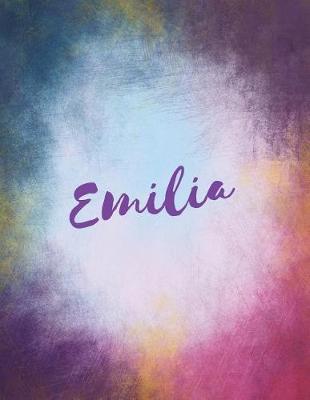 Emilia: Emilia Personalized Journal Blank Book. Large 8.5 X 11 Attractive Watercolor Texture Purple Pink Orange & Blue Tones. Arty Stylish Pretty Journal for Girls.