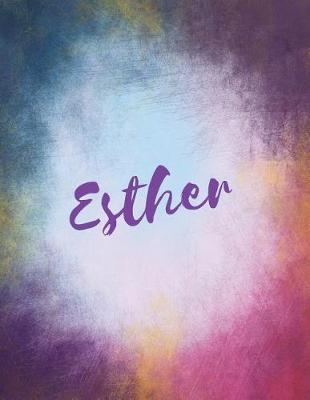Esther: Esther personalized journal blank book. Large 8.5 x 11 Attractive watercolor texture purple pink orange & blue tones. arty stylish pretty journal for girls.