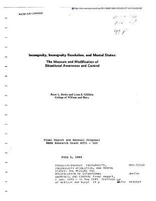 Incongruity, Incongruity Resolution, and Mental States: The Measure and Modification of Situational Awareness and Control