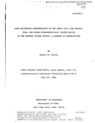 Late Quaternary Geomorphology of the Great Salt Lake Region, Utah, and Other Hydrographically Closed Basins in the Western United States: A Summary of Observations
