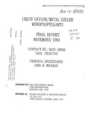 Liquid Oxygen/Metal Gelled Monopropellants