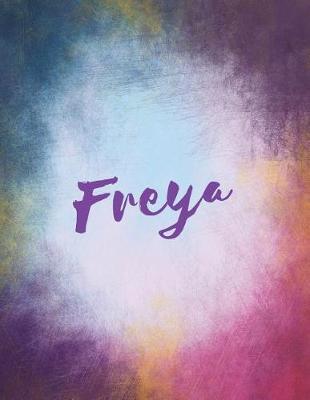 Freya: Freya personalized journal blank book. Large 8.5 x 11 Attractive watercolor texture purple pink orange & blue tones. arty stylish pretty journal for girls.