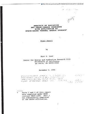 Analysis of Radiative and Phase-Change Phenomena with Application to Space-Based Thermal Energy Storage