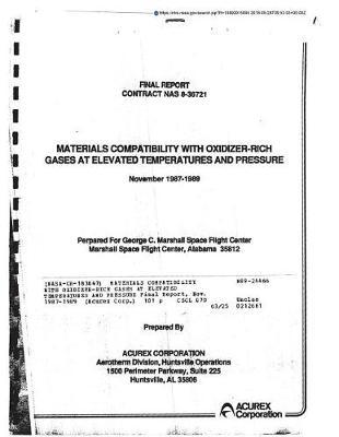 Materials Compatibility with Oxidizer-Rich Gases at Elevated Temperatures and Pressure