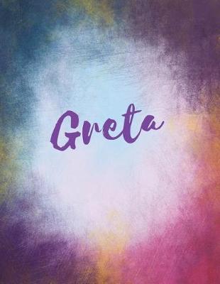 Greta: Greta personalized journal blank book. Large 8.5 x 11 Attractive watercolor texture purple pink orange & blue tones. arty stylish pretty journal for girls.