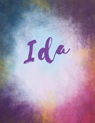 Ida: Ida personalized journal blank book. Large 8.5 x 11 Attractive watercolor texture purple pink orange & blue tones. arty stylish pretty journal for girls.