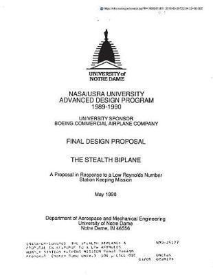 The Stealth Biplane: A Proposal in Response to a Low Reynolds Number Station Keeping Mission