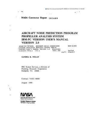 Aircraft Noise Prediction Program Propeller Analysis System Ibm-PC Version User's Manual Version 2.0