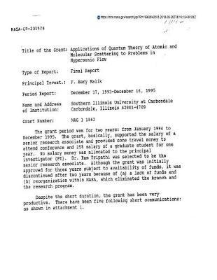 Applications of Quantum Theory of Atomic and Molecular Scattering to Problems in Hypersonic Flow