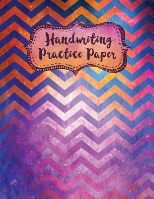 Handwriting Practice Paper: Watercolor Blue Chevron Blank Cursive Lettering