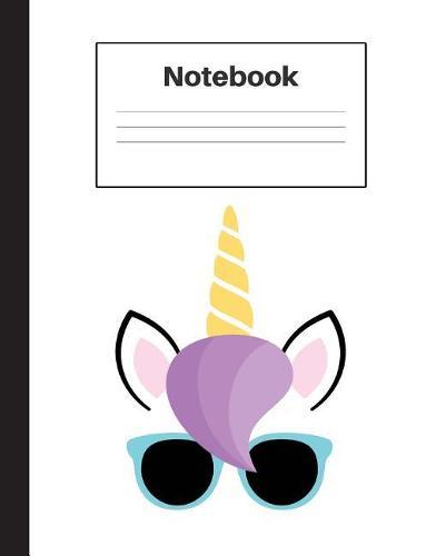 Notebook: Unicorn Blue Glasses, College-Rule, Notebook Home Office School Student Teacher Homeschool, 7.4 x 9.7 in, 200 pages for kids, school, home, students, teachers