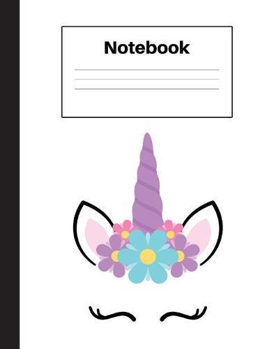 Notebook: Unicorn Blue Flower, College-Rule, Notebook Home Office School Student Teacher Homeschool, 7.4 x 9.7 in, 200 pages for kids, school, home, students, teachers
