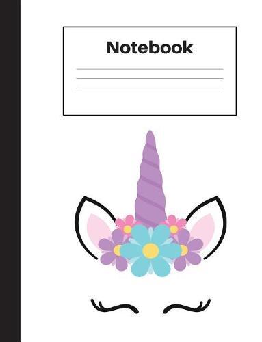 Notebook: Unicorn Blue Flower, Wide Rule, Notebook Home Office School Student Teacher Homeschool, 7.4 x 9.7 in, 200 pages for kids, school, home, students, teachers