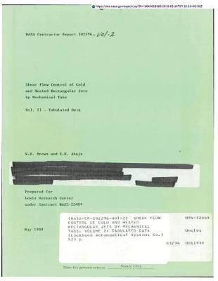Shear Flow Control of Cold and Heated Rectangular Jets by Mechanical Tabs. Volume 2: Tabulated Data