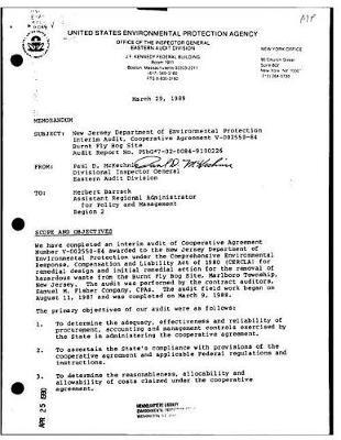 New Jersey Department of Environmental Protection: Interim Audit