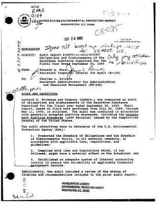 Obligations and Disbursements of the Hazardous Substance Superfund for the Fiscal Year Ended September 30