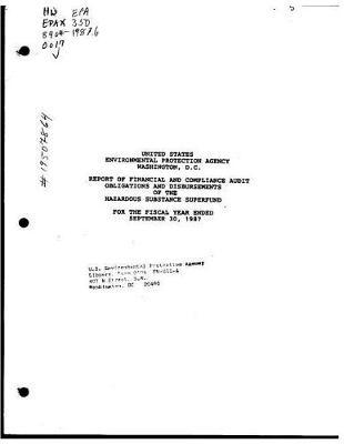 Report of Financial and Compliance Audit Obligations and Disbursements of the Hazardous Substance Superfund for Fiscal Year Ended September 30