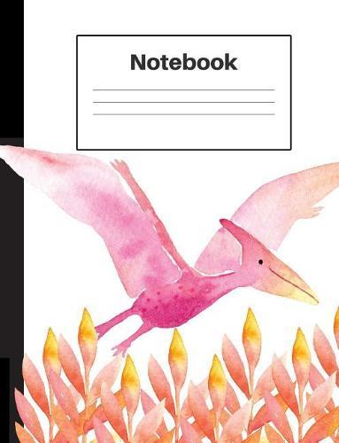 Notebook: Dinosaur Pterodactyl, Orange Ferns, Graph Paper 4x4, Notebook Home Office School Student Teacher Homeschool, 7.4 x 9.7 in, 200 pages kids, school, home, students, teachers